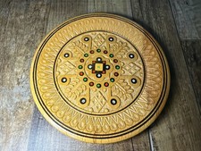 Vintage 1980s Ukrainian Hutsul Carved Wood Folk Art Plate 5” picture