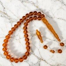 Vintage German Faturan Misbaha Tasbih 96g 13mm 33 Beads Hand Carved Minaret picture