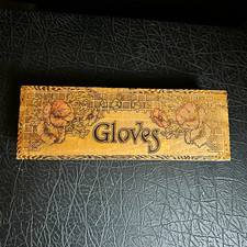 Antique 1900s Wooden Glove Box w/ Pyrography Burned Poppy  Flower Motif picture