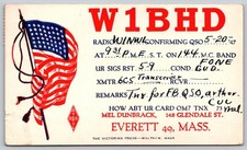 1947 QSL Ham Radio Postcard W1BHD Everett MA W1NWL Boston Flag C258 picture