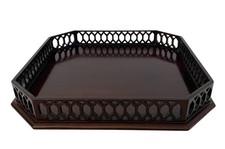 Vintage Chippendale-Style Fretwork Octagonal Mahogany Tray 11.5” picture