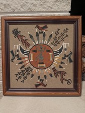 Vintage Signed R. Castillo Chiricahua Sun Navajo Sand Art Framed Native America picture