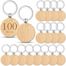 100 Pcs Round Wooden Keychain Blanks for Laser Engraving DIY Tags picture