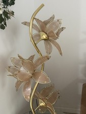 Vintage Style Lotus Flower Table Lamp Pink Glass Gold MCM 38” picture