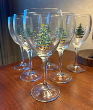 Vintage Nikko Happy Holidays Wine Glasses Set of 6 Christmas Tree 7 Oz picture
