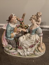 Vtg Meissen Style Victorian Scene Man Proposal Woman Cherub  Porcelain Figurine  picture