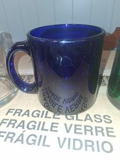 Vintage Cobalt Blue Heavy Glass Coffee/Tea  Mug/Cup. Made in the USA  picture