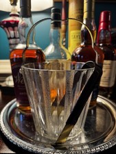 Vintage Ribbed Libby Ice Bucket & Brass Tongs picture
