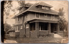 American Foursquare House, Boxy Shape & Brick Construction Photo Postcard RPPC picture