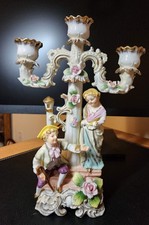 Vintage German Porcelain figurine Rococo Three Light Figural Candelabra- as is picture