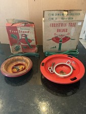 Vintage Christmas Tree Stands Lot of 2 Metal Complete Original Boxes Holiday Dec picture