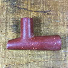 Vintage Hand Carved Catlinite Red Pipestone T Pipe Bowl - Feather Motif picture