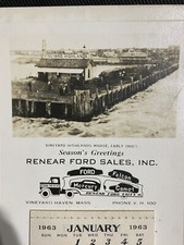 Vtg 1963 Renear Ford Vineyard Haven Mass. Calendar Highlands Warf Mercury Falcon picture