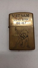 Vintage 1966-1967 Vietnam Zippo Lighter Long Binh Pinup Girl Military Brass picture