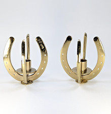 Pair Brass Steel Horseshoe Candle Holders Gold Equestrian Farm Western USA Made picture
