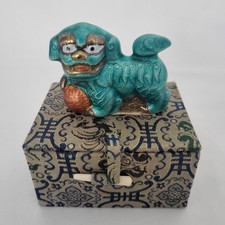 Vintage Chinese Cloisonné Enamel Foo Dog Guardian Lion Figurine Green #1 picture