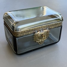 Antique French or Italian Glass & Brass Ormolu Locking Jewelry Casket Vanity Box picture