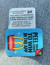 2026 McDonald's Monopoly Pennsylvania Railroad UNREDEEMED picture