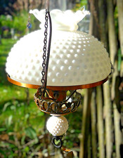 Vtg Hobnail Milk Glass Hobnail Hanging Swag Lamp Copper Finish Ceiling Fixture picture