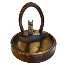 Antique VTg K&O Brass Horse Horseshoe Ashtray Trinket Dish Valet Tray Equestrian picture