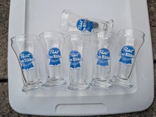6 Vintage Pabst Blue Ribbon Sham Beer Glasses “Reg. U.S. Pat. Off.” 1960's vtg. picture