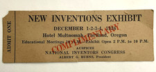 New Inventions Exhibit Ticket Stub December 1936 Hotel Multnomah Portland OR picture
