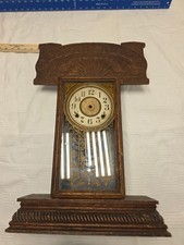 Antique E. Ingraham Company Pressed Oak With Crystal Glass Door Clock 1911-1912 picture