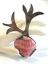 VINTAGE HAND MADE STERLING SILVER BLEEDING HEART RHODOCHROSITE GEM PIN BROOCH  picture