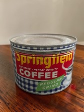 Vintage Springfield Coffee Tin Can 1 lb Gingham Plaid Litho Regular Grind w/ Lid picture