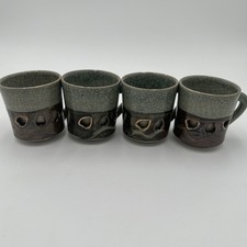Vintage Japanese Somayaki Mugs Set of 4 Obori Soma Ware Double Wall Crackle picture