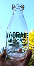 Vintage Hy-Grade Milk Co Ironton Ohio Green Pyro Squat Quart Milk Bottle Dairy picture