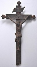 Early Antique Italian Crucifix - Hand Carved Wood Polychrome Cross Jesus 17.3