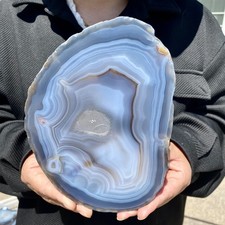 1.5LB Natural Agate Striped Crystal Quartz, Hand-cut Mineral Specimen Healing picture