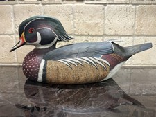 Vintage 1980 James A Cushing Signed Hand Carved & Painted Wooden Wood Duck Drake picture