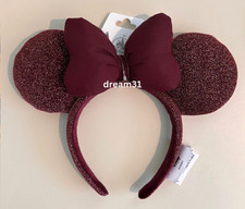 BNWT Disney Parks Minnie Mouse Burgundy Sparkle Deep Cherry Red Ears Headband picture