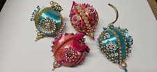 4 Vtg MCM Beaded Push Pin Christmas Ornament Lot Satin balls Jeweled pearls 4