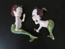 Adorable Pair Baby Mermaids w Mirror Bubbles & Cupid's Arrow MCM Wall Decor picture