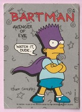 1990 Topps The Simpsons Sticker #1 BARTMAN Avenger of Evil Bart Simpson Rookie picture