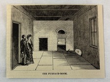 small 1883 magazine engraving ~ THE FURNACE ROOM In The Crematorium picture