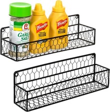 MyGift Wall Mountable Spice Rack Shelf Organizer, 12-Inch Set of 2, Black picture
