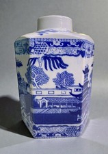 Ringtons Tea Merchants Blue & White Hexagonal Tea Caddy Jar Newcastle 7” picture