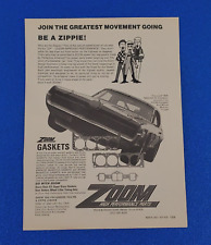1969 ZOOM GASKETS HIGH PERFORMANCE PARTS ORIGINAL PRINT AD TINY LUND NASCAR GT picture