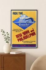 🚂 Vintage c1930s Crusader Train Poster - New York to Philadelphia 24x32” picture