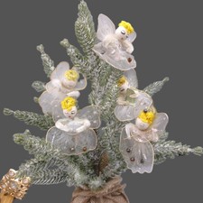 5 Spun Cotton Tulle Angel Ornaments Tie Ons Set, Vintage Christmas Lot picture