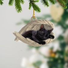 Personalize Black Cat Angel Wings Ornament, Black Cat Sleeping Ornament Lover picture