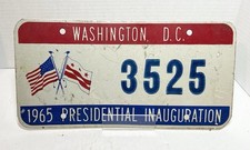 Vintage 1965 Washington DC Presidential Inauguration Metal License Plate LBJ picture