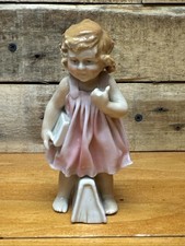 Rare Karl Ens Germany Porcelain Girl Figurine Pink Dress Book Vintage German picture