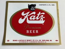 KATZ BEER LABEL, DREWRYS BREWING CO VINTAGE 1960s BLACK KITTY CAT HALLOWEEN  picture
