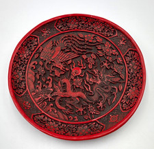 Vtg Chinese Cinnabar Lacquer Plate 8