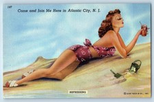 c1940's Beach Bathing Beauty Refreshing Atlantic City New Jersey NJ Postcard picture